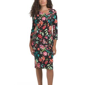 TERI JON Scuba Floral Dress With 3d Floral Trim